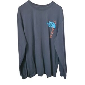 The North Face Men's Long Sleeve Graphic Tee Black Blue Orange Logo Shirt 2XL